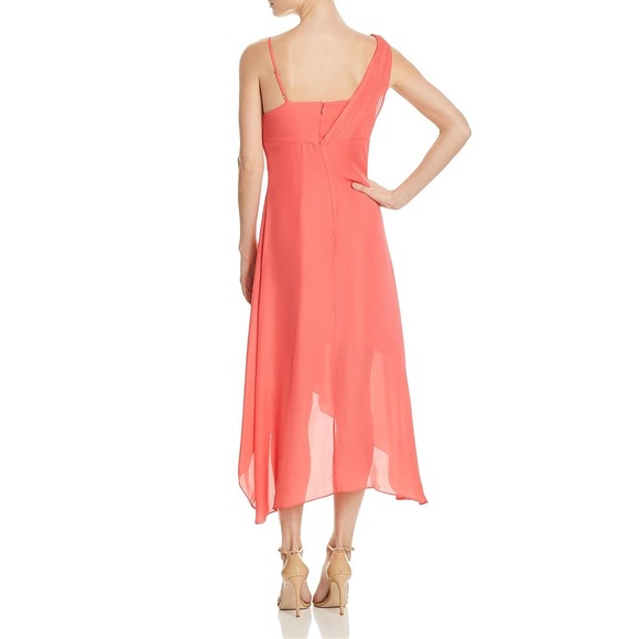 Parker Pippy Asymmetrical Silk Blend Coral Dress - Picture 2 of 8